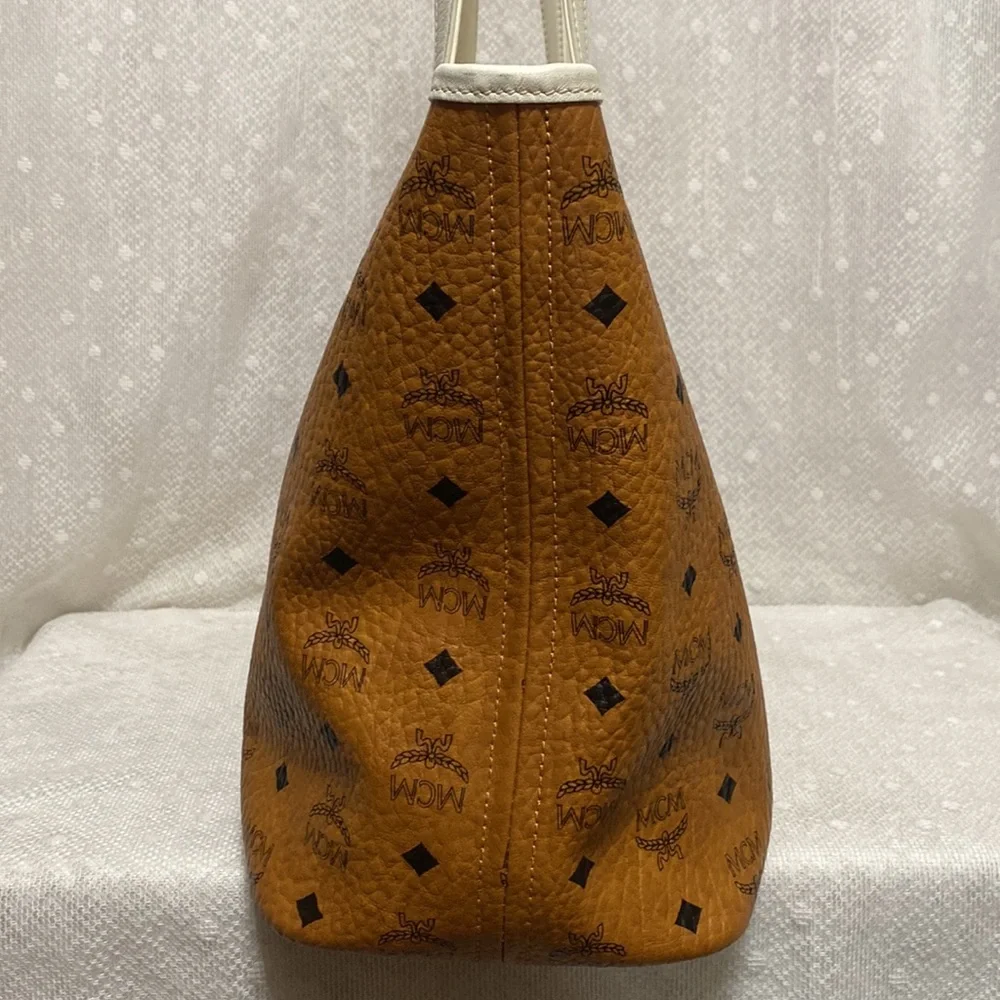 *SOLD*MCM Visetos Zip Top Cognac Brown Coated Canvas Tote - Picture 9 of 17